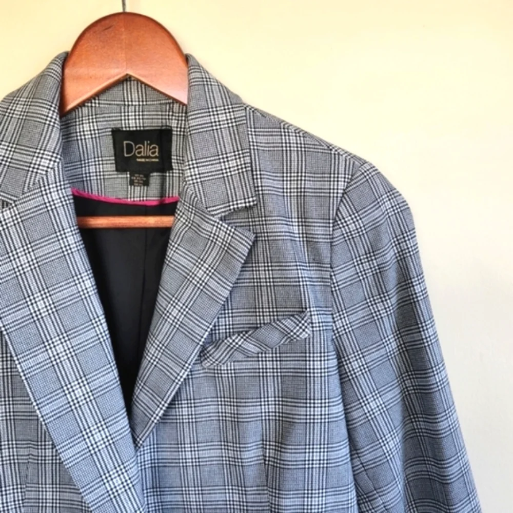 Dahlia Plaid Fully Lined Gray Blazer Jacket Women's XS Academia Preppy